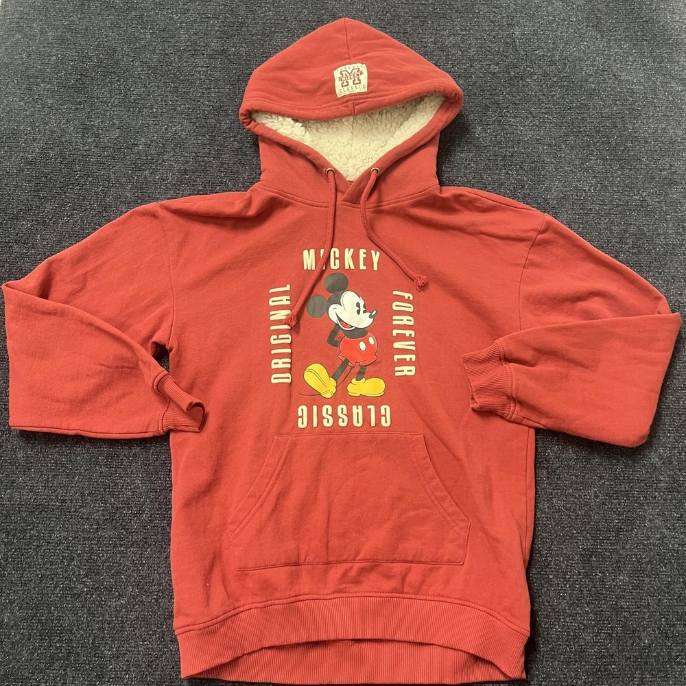 Disney Mickey Mouse Hoodie Youth Small Red Sherpa Lined Graphic Pullover Fleece